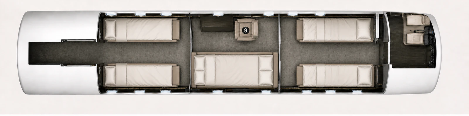 Illustrative nighttime cabin configuration concept for the Bombardier Global Express XRS